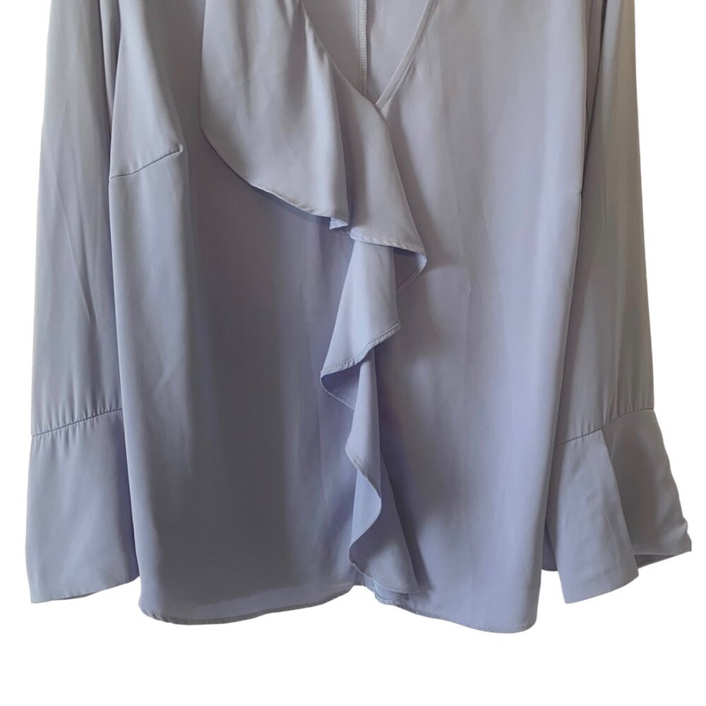 Eloquii Baby Blue Choker-Neck Bell Sleeve Ruffle Front Women's Blouse Size 18 - Picture 5 of 7